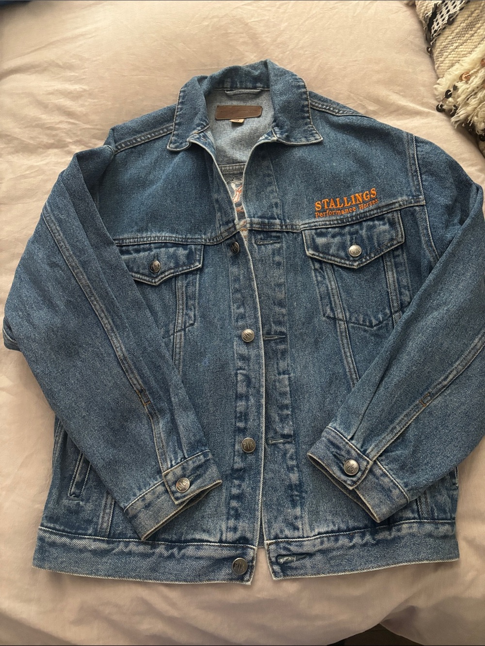 Vintage Y2K Embroidered Cowboy Rodeo Denim Trucker Jacket